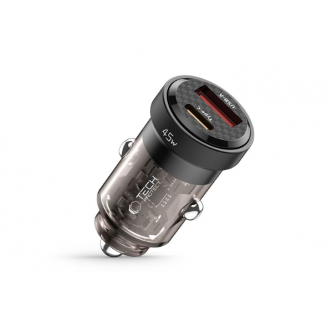 Automobilinis įkroviklis 12-24V USB + USB C 45W juodas Tech-Protect CC45W